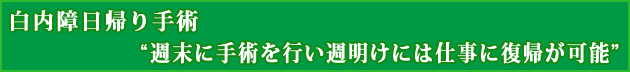 白内障日帰り手術“週末に手術を行い週明けには仕事に復帰が可能”